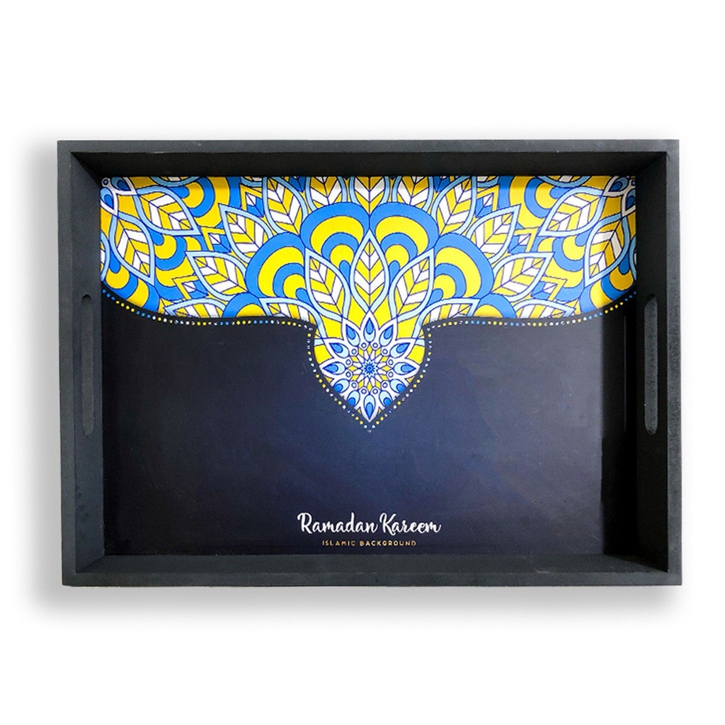 طقم صواني رمضان كريم قطعتين خشب بيد لتقديم الشاي والقهوة والحلويات للضيوف