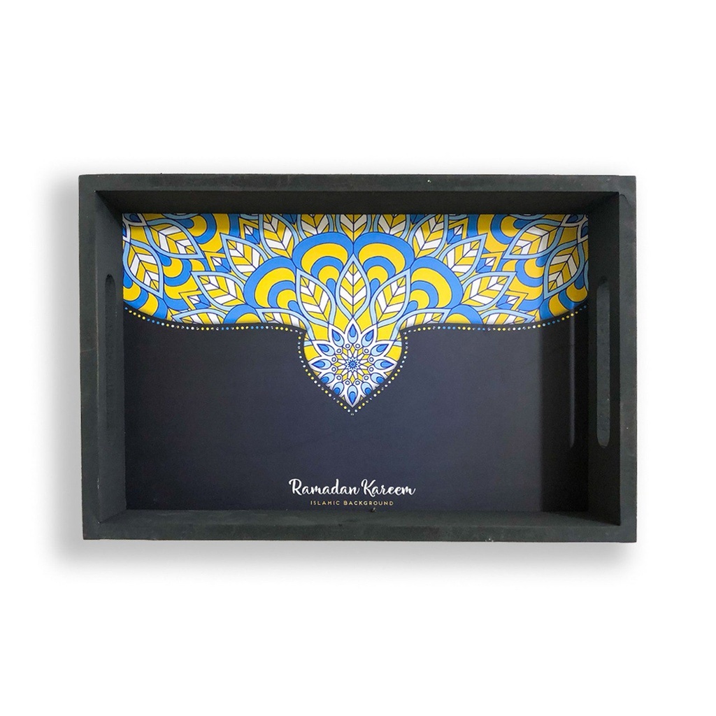 طقم صواني رمضان كريم قطعتين خشب بيد لتقديم الشاي والقهوة والحلويات للضيوف