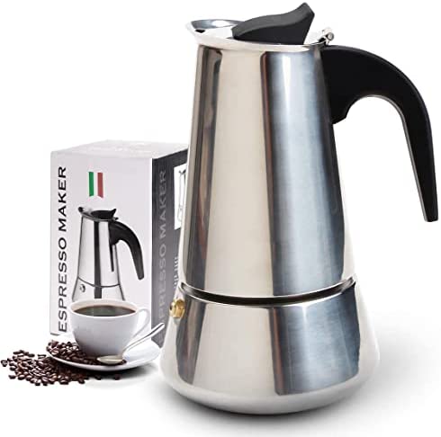ماكينة صنع وتحضيراسبريسو ايطالي وقهوة 4 اكواب استانليس ستيل غير قابل للصدا