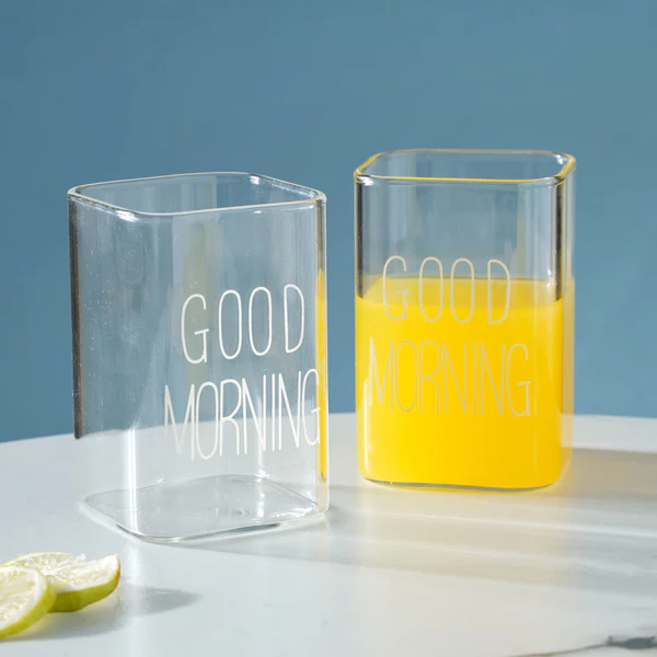 كوباية جود مورنينج لشرب وتقديم العصائر والشاي والنسكافيه من الزجاج الشفاف