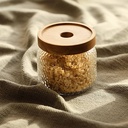 طقم برطمانات زجاج منقرش 3 قطع باحجام مختلفة لحفظ وتخزين الحبوب والبقوليات والتوابل بغطاء خشبي