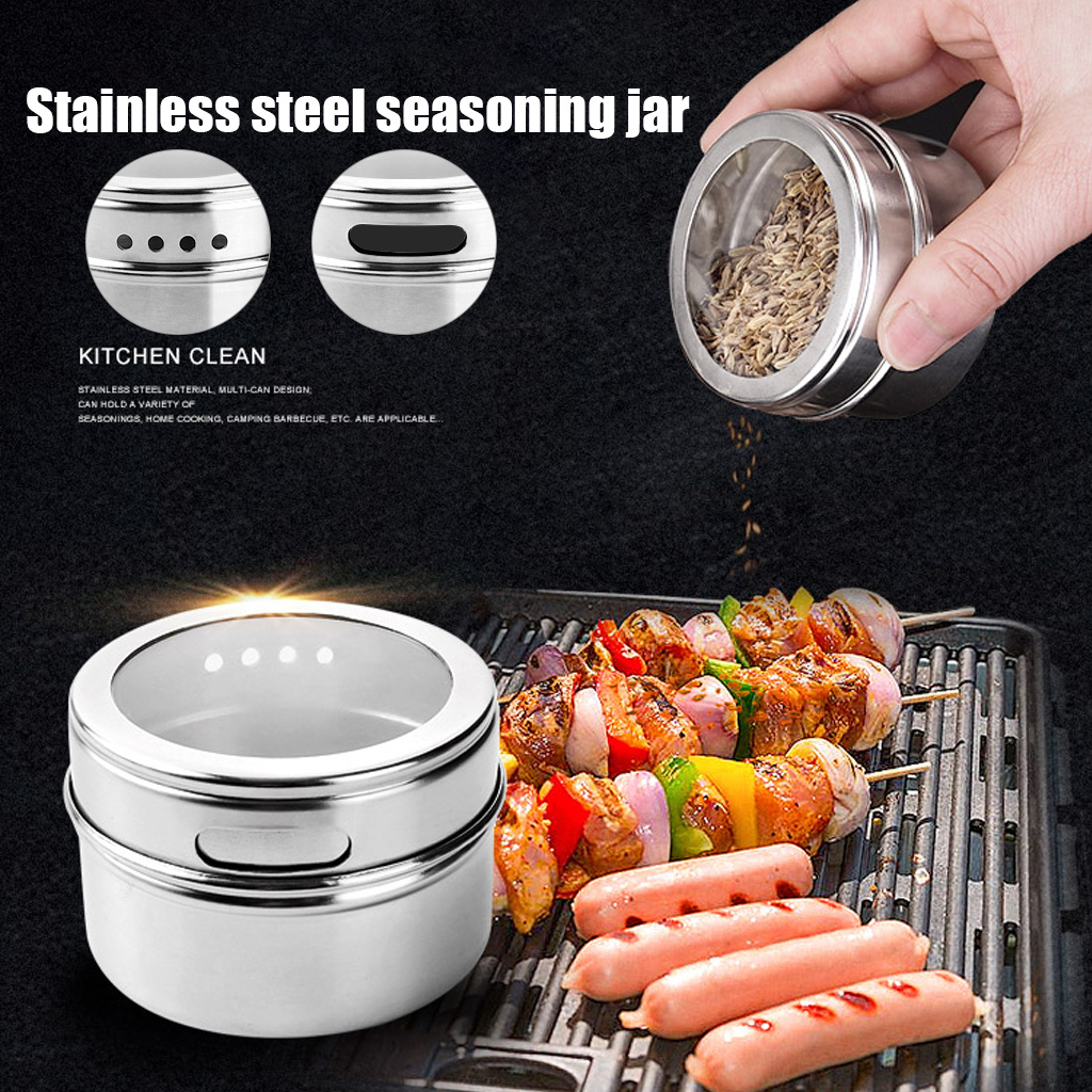 طقم توابل 4 قطع استانليس ستيل مغناطيسي بحامل ونظامين رش لسهولة الاستخدام