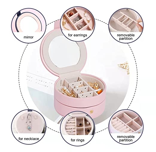 علبة تنظيم المجوهرات والاكسسوارات دورين بمرايا محمولة تناسب شنط اليد والسفر