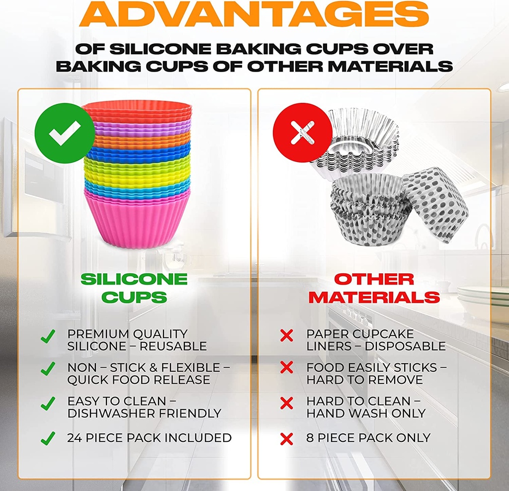 قوالب كب كيك سيليكون غير لاصق 12 قطعة الوان مختلفة