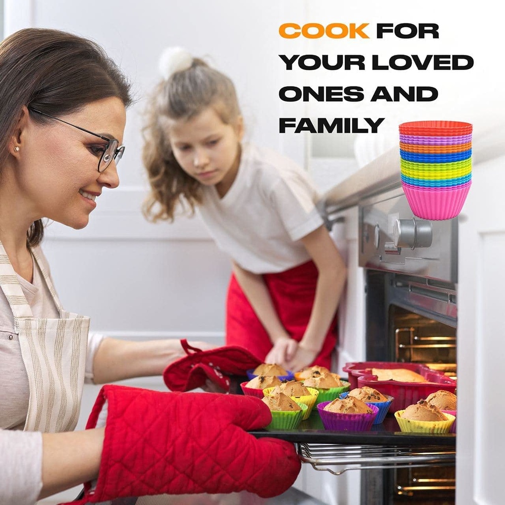 قوالب كب كيك سيليكون غير لاصق 12 قطعة الوان مختلفة