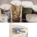 علبة حفظ وتنظيم الحبوب والبقوليات بغطاء شكل خشبي محكم الغلق بفتحة للتهوية