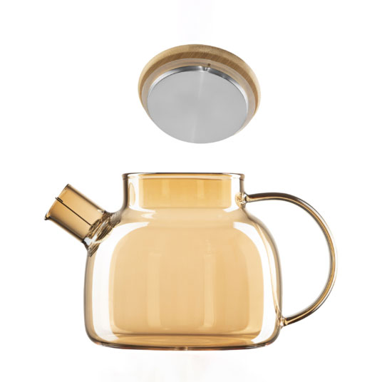 براد شاي زجاج باللون النحاسي بمصفاه وغطاء استانليس 1000 ملي لتر