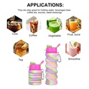 زجاجة مياه سيليكون قابله للطي للرحلات والسفر وتسلق الجبال بميدالية لسهولة الحمل والتعليق