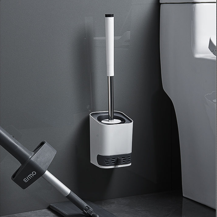 فرشة تنظيف تواليت سيليكون بحامل لزق دبل فيس قوي بدرج لتجميع المياه للحفاظ علي نظافة الحمام