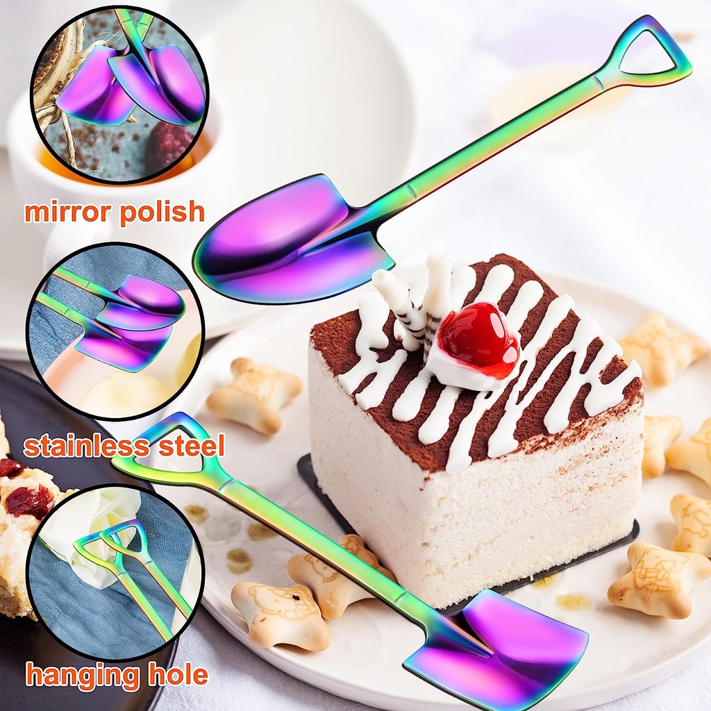 طقم معالق 6 قطع استانليس ستيل بالوان قوس قزح للشاي والكيك والايس كريم