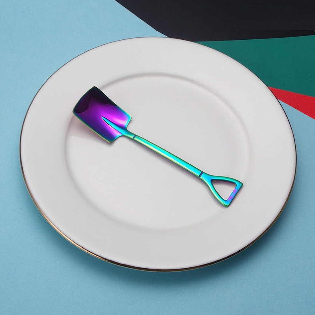 طقم معالق 6 قطع استانليس ستيل بالوان قوس قزح للشاي والكيك والايس كريم