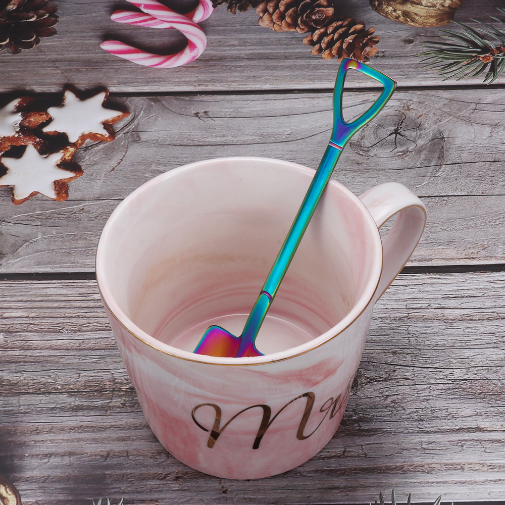 طقم معالق 6 قطع استانليس ستيل بالوان قوس قزح للشاي والكيك والايس كريم