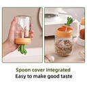 طقم توابل صبار زجاجي 3 قطع بحامل ومعالق لسهولة الاستخدام