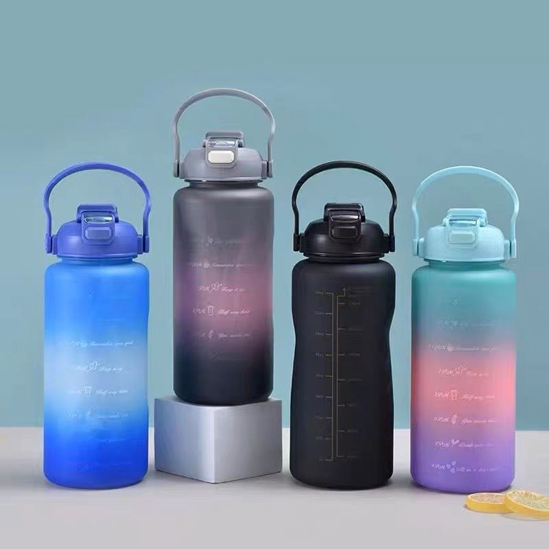 زجاجات مياه 3 قطع للجيم والمدرسة والعمل مقسمه بالوقت وبكلمات تحفيزية للشرب