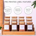 طقم توابل زجاجي 12 قطعة بحامل شكل سلم واستيكر باسماء البهارات 48 قطعة