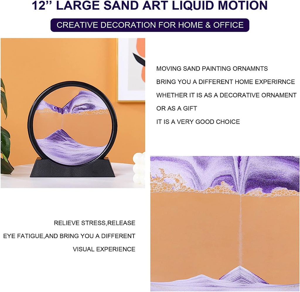 لوحة فنية للرمال المتحركة ثري دي من الزجاج بقاعدة بلاستيك للمساعدة علي الأسترخاء وتجديد الديكور