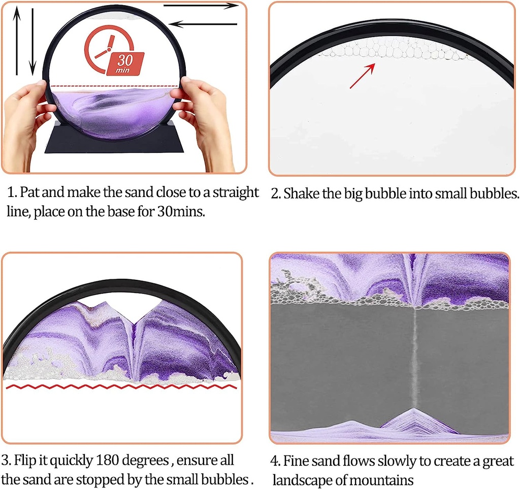 لوحة فنية للرمال المتحركة ثري دي من الزجاج بقاعدة بلاستيك للمساعدة علي الأسترخاء وتجديد الديكور