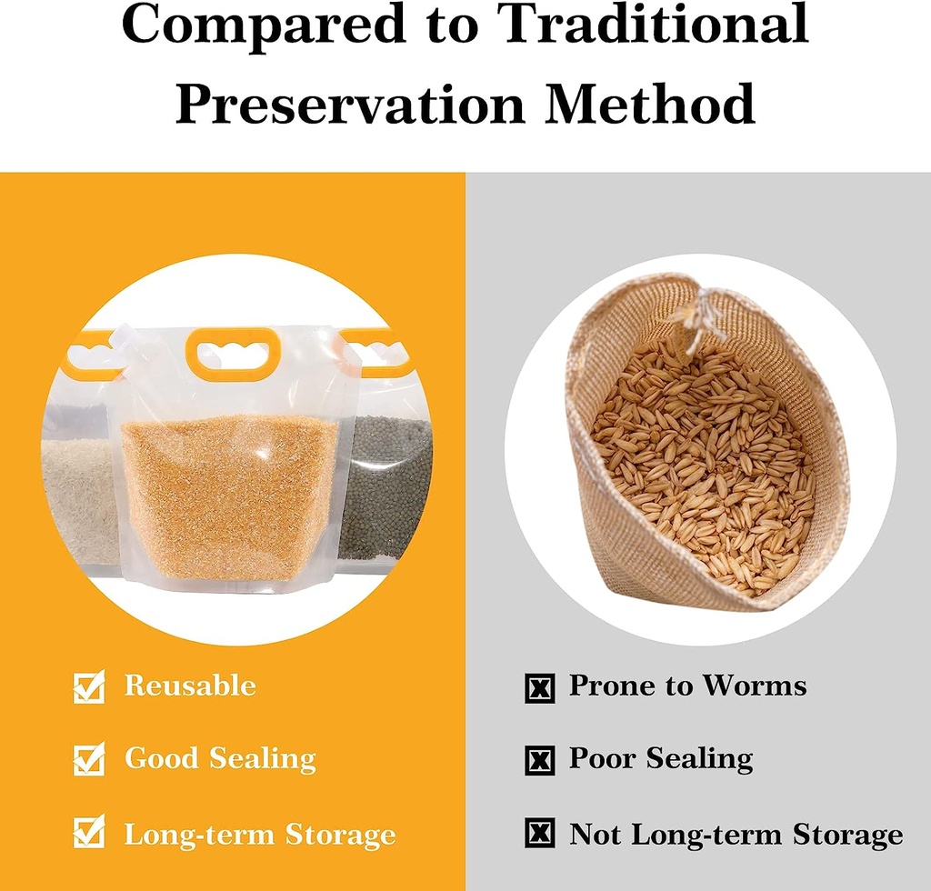 كيس حفظ وتخزين الأرز والحبوب والبقوليات 4 لتر بغطاء ويد قابل للطي والغسيل لإعادة الاستخدام