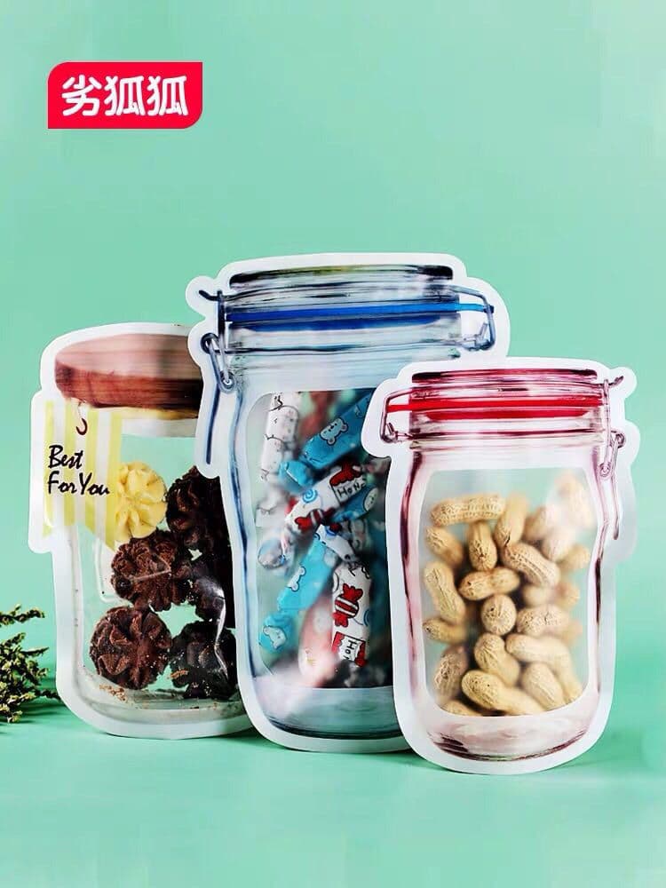 كيس على شكل برطمان لحفظ المكسرات والحبوب والحلويات محكم الغلق القابل للفتح والغلق