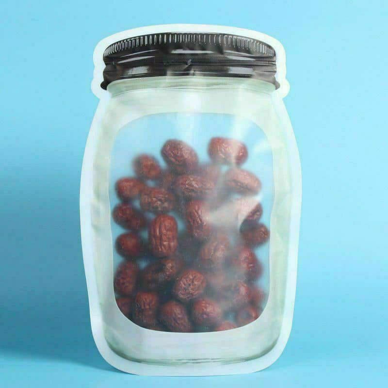 كيس على شكل برطمان لحفظ المكسرات والحبوب والحلويات محكم الغلق القابل للفتح والغلق