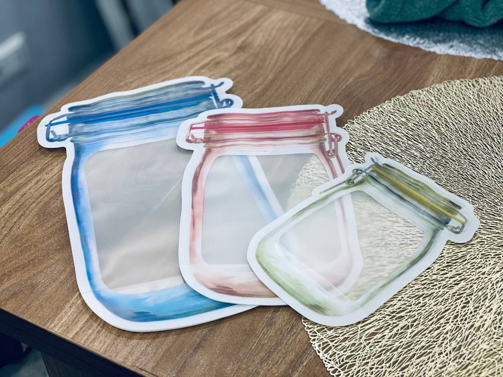 كيس على شكل برطمان لحفظ المكسرات والحبوب والحلويات محكم الغلق القابل للفتح والغلق