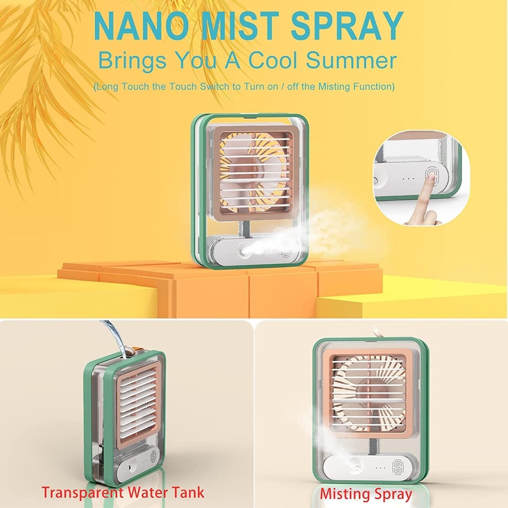 مروحة ومبرد هواء ميني محمول بخزان مياه و 3 سرعات واضاءة ليلية بوصلة يو اس بي للتغلب علي حر الصيف وقطع الكهرباء