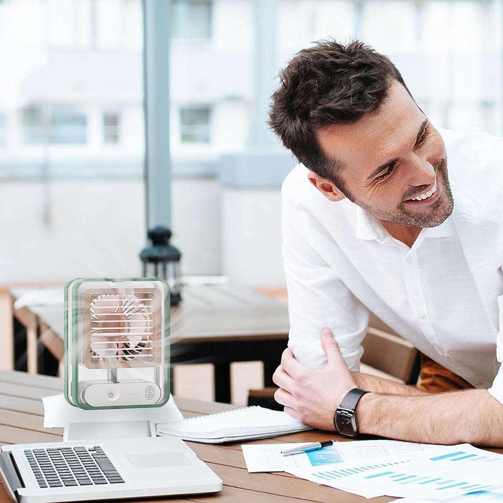 مروحة ومبرد هواء ميني محمول بخزان مياه و 3 سرعات واضاءة ليلية بوصلة يو اس بي للتغلب علي حر الصيف وقطع الكهرباء