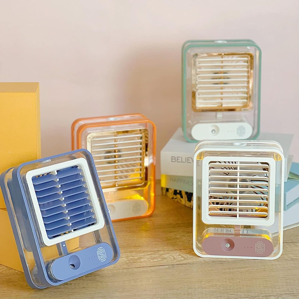 مروحة ومبرد هواء ميني محمول بخزان مياه و 3 سرعات واضاءة ليلية بوصلة يو اس بي للتغلب علي حر الصيف وقطع الكهرباء