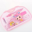 علبة ادوات هندسية 7 قطع تتكون من برجل ومنقلة و2 مثلث واستيكة لدراسة الرياضيات