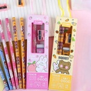 طقم ادوات مدرسية 5 قطع اقلام رصاص واستيكة وبراية ومسطرة بأشكال والوان مختلفة