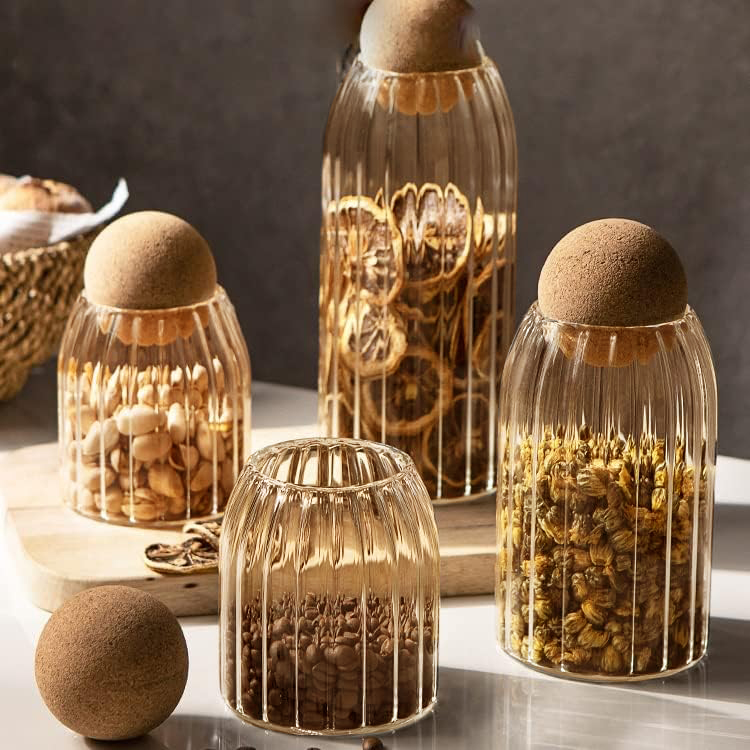 طقم برطمانات زجاج 3 قطع باحجام مختلفة وغطاء كروي لحفظ وتخزين الحبوب والبقوليات والتوابل