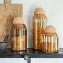 طقم برطمانات زجاج 3 قطع باحجام مختلفة وغطاء كروي لحفظ وتخزين الحبوب والبقوليات والتوابل