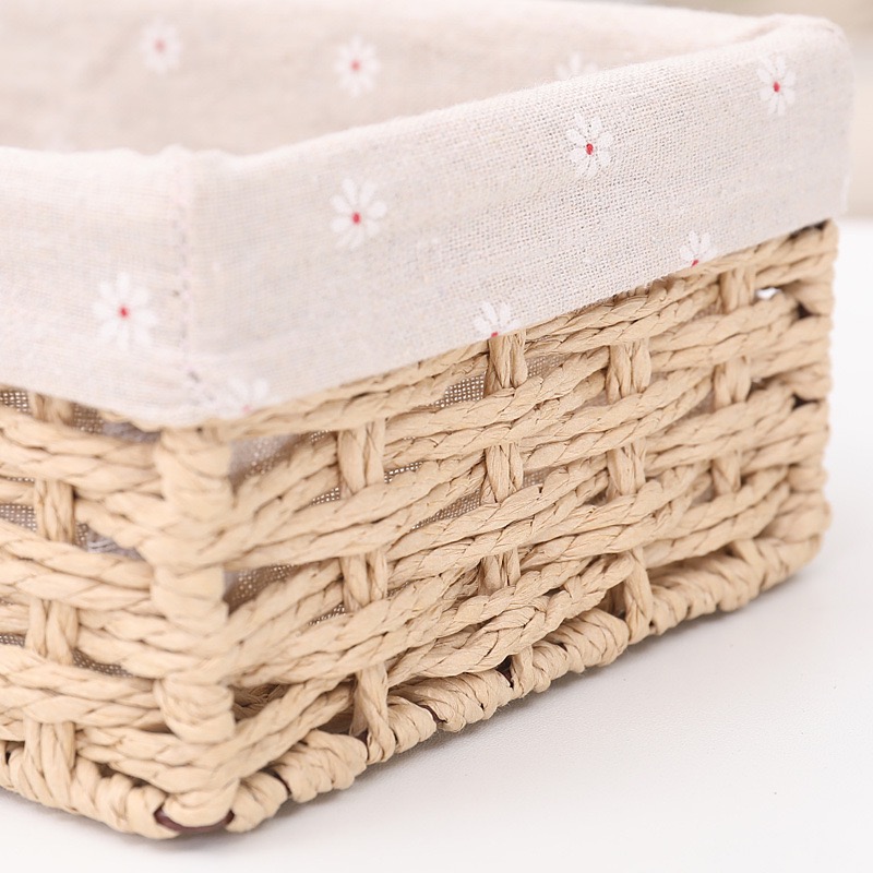 طقم باسكت خوص مستطيل قطعتين بمقاسات مختلفة لحمل وتنظيم ادوات الميكب والعناية بالشعر والبشرة