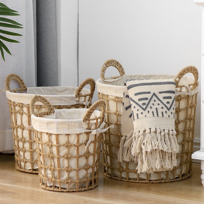 ka1340 طقم باسكت غسيل خوص مدور