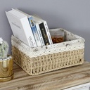 طقم باسكت خوص 3 قطع بمقاسات مختلفة ببطانه كتان لتنظيم وحمل ادوات الميكب والعناية بالشعر والبشرة