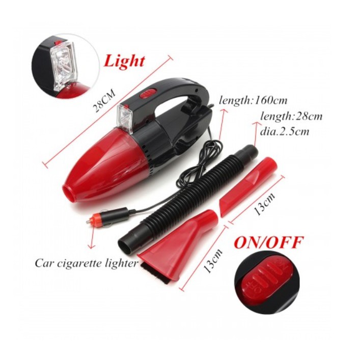 مكنسة السيارة القوية بكشاف وخرطوم لسهولة الشفط