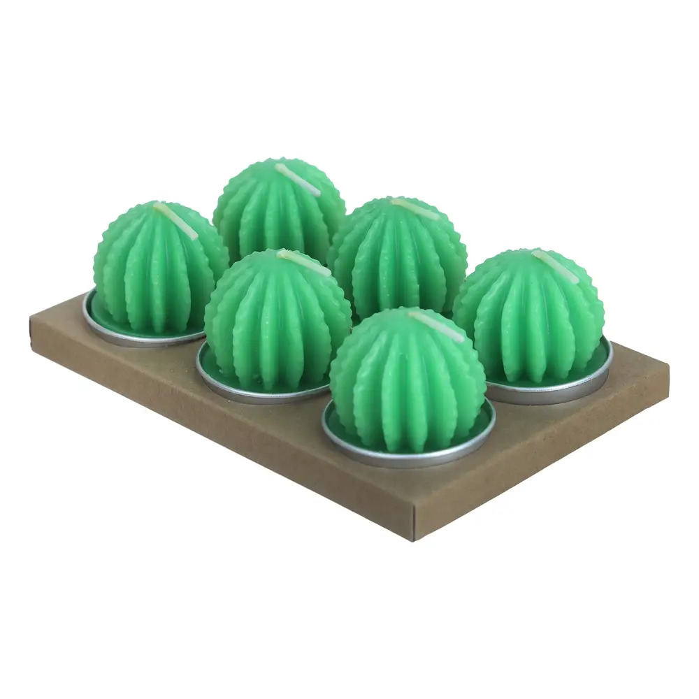 مجموعة شمع صبار 6 قطع باشكال مختلفة وقواعد معدنية لديكور البيت وإضفاء اجواء رومانسية وهادئة