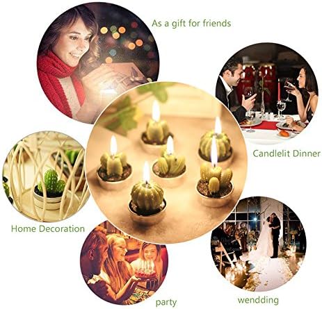 مجموعة شمع صبار 6 قطع باشكال مختلفة وقواعد معدنية لديكور البيت وإضفاء اجواء رومانسية وهادئة