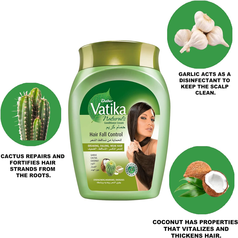 حمام كريم فاتيكا 500 جرام لترطيب الشعر وحمايته من التساقط وتغذية الشعر الصعيف بالثوم والصبار وجوز الهند