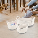 طقم باسكت كتان 3 قطع باللون الابيض والرمادي لحمل وتنظيم الملابس والفوط وادوات الميكب والعناية بالشعر والبشرة بيد