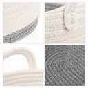 طقم باسكت كتان 3 قطع باللون الابيض والرمادي لحمل وتنظيم الملابس والفوط وادوات الميكب والعناية بالشعر والبشرة بيد