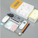 علبة مناديل بغطاء خشبي مقسم 6 خانات لتنظيم ادوات المكتب متعدد الوظائف