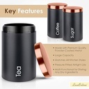 طقم برطمانات معدني 3 قطع بغطاء دهبي لتخزين الشاي والسكر والقهوة