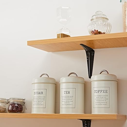 طقم برطمانات معدن ابيض 3 قطع لتخزين الشاي والسكر والقهوة