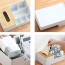 علبة مناديل بغطاء خشبي مقسم 6 خانات لتنظيم ادوات المكتب متعدد الوظائف