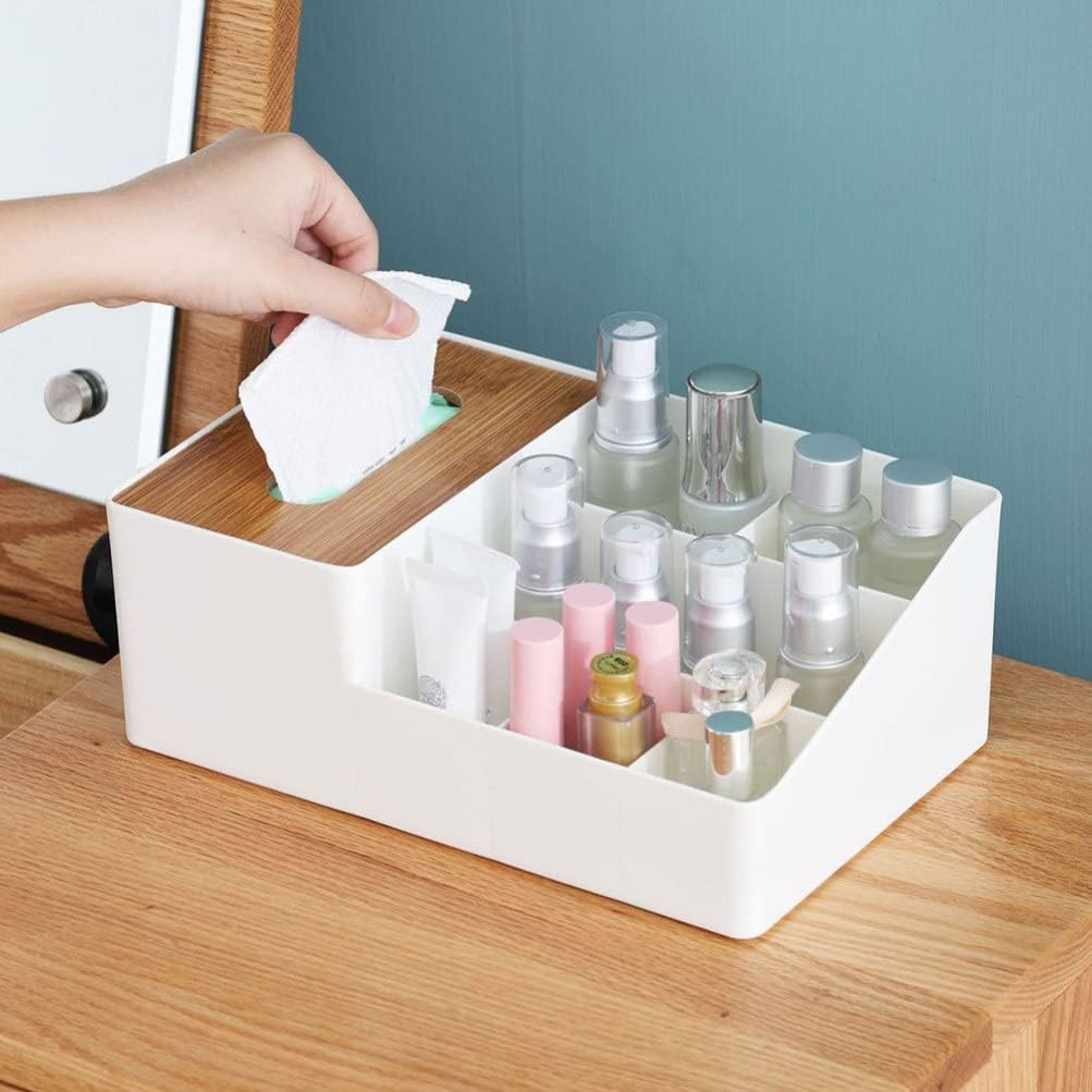منظم مقسم 6 خانات لحمل علب المناديل وادوات الميكب والعناية بالشعر والبشرة والريموت والاسلاك لغرف النوم والليفنج