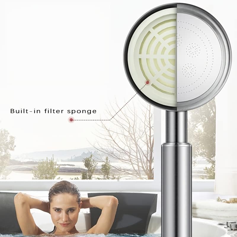 سماعة دش قوية محمولة عالية الضغط لتوفير المياه مع بخاخ دش بثلاث اوضاع يتم التبديل بينهم وعصا قطنية للتصفية الدقيقةة