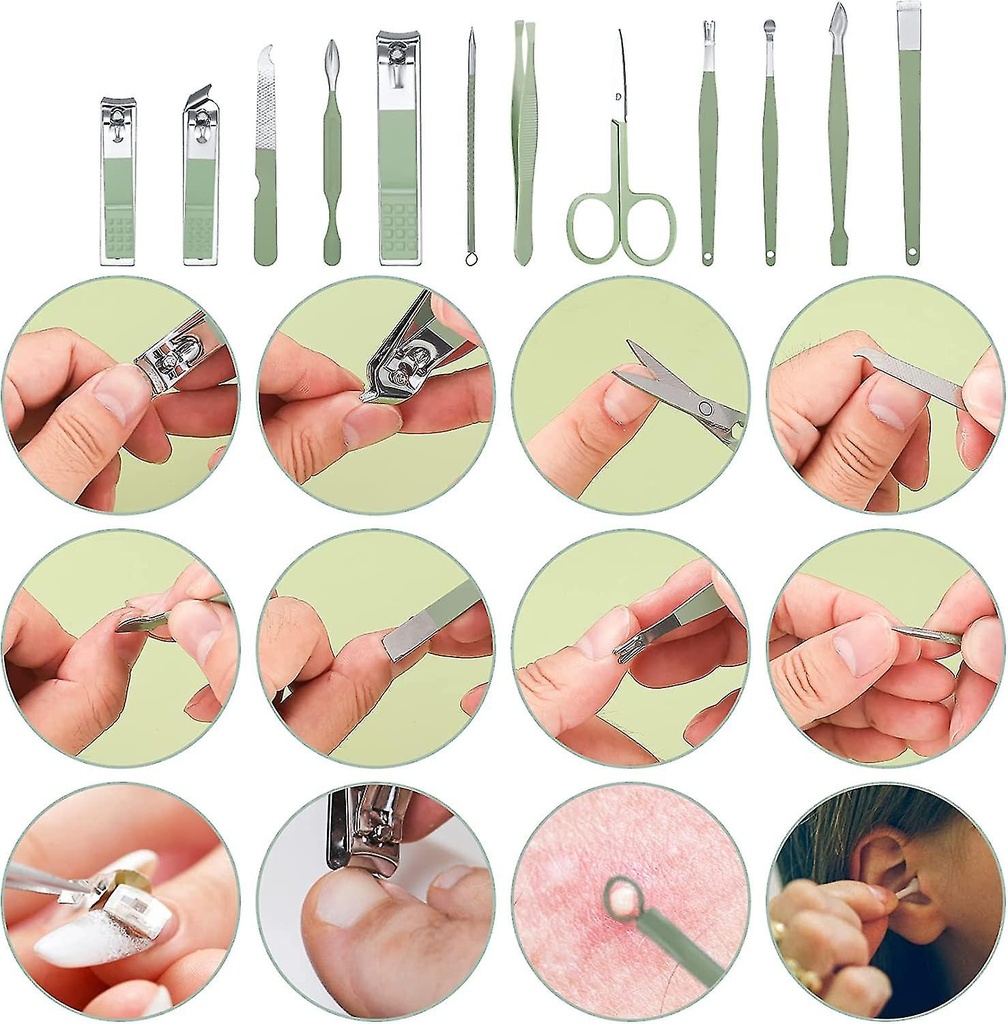 طقم باديكير 12 قطعة بمحفظة جلد للعناية بأظافر اليد والقدم