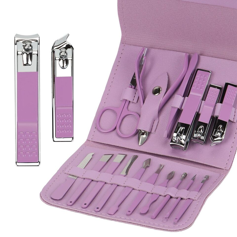 طقم باديكير 16 قطعة بمحفظة جلد للعناية بأظافر اليد والقدم