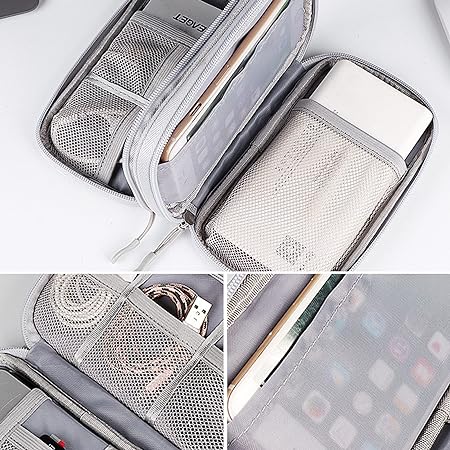 شنطة ووتر بروف لتخزين وتنظيم الاسلاك والكابلات والمواد الالكترونية طبقتين مقسمين من الداخل للسفر والتنقل